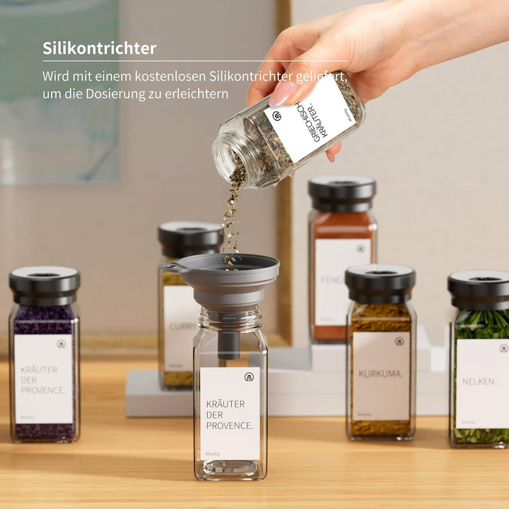24 Gewürzgläser Eckig,120ML Gewürzdosen Set mit Streueinsatz,Gewürzstreuer mit Rund Drehdeckel-Stark