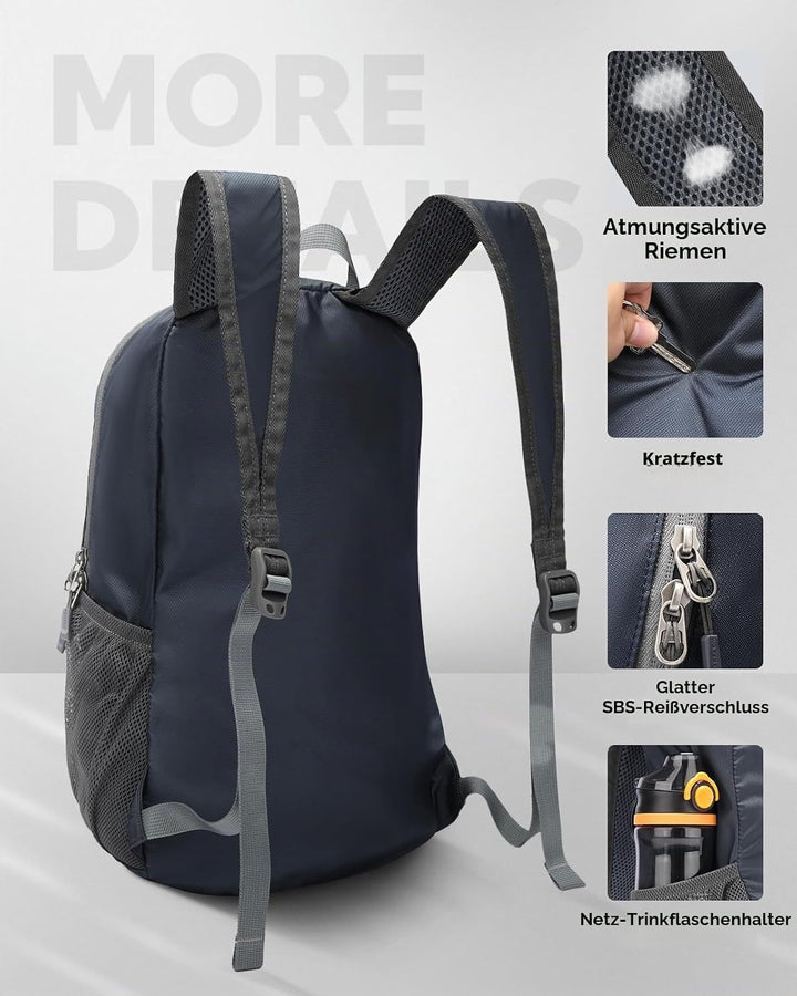 WATERFLY Ultraleicht Rucksack Faltbar 18L: Klein Packable Wanderrucksack Leicht Dünner Tagesrucksack