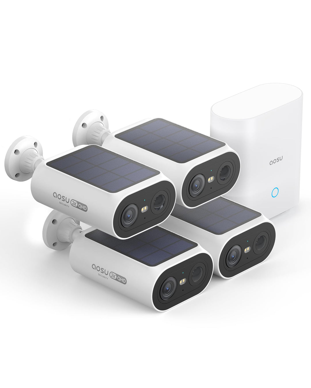 aosu 2K Überwachungskamera Aussen Solar Akku 4 Cam-Kit mit Aosubase Integrierte Solarplatte Kein ABO