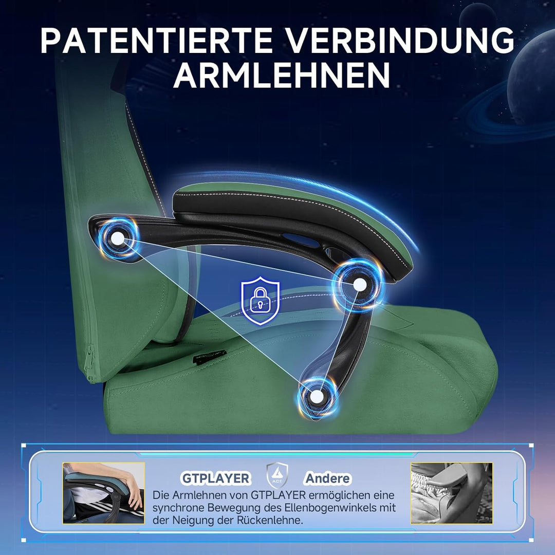 GTPLAYER Gaming Stuhl, Ergonomischer Gamer Stuhl aus Stoff mit Lendenwirbelstütze, PC-Stuhl mit verb