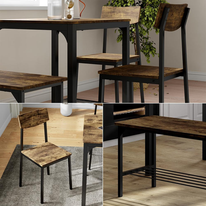 Vicco Sitzbank und Stuhl Fyrk, Schwarz/Eiche rustikal, 85 x 46 cm 3 Teile, geeignet für Esszimmer, K