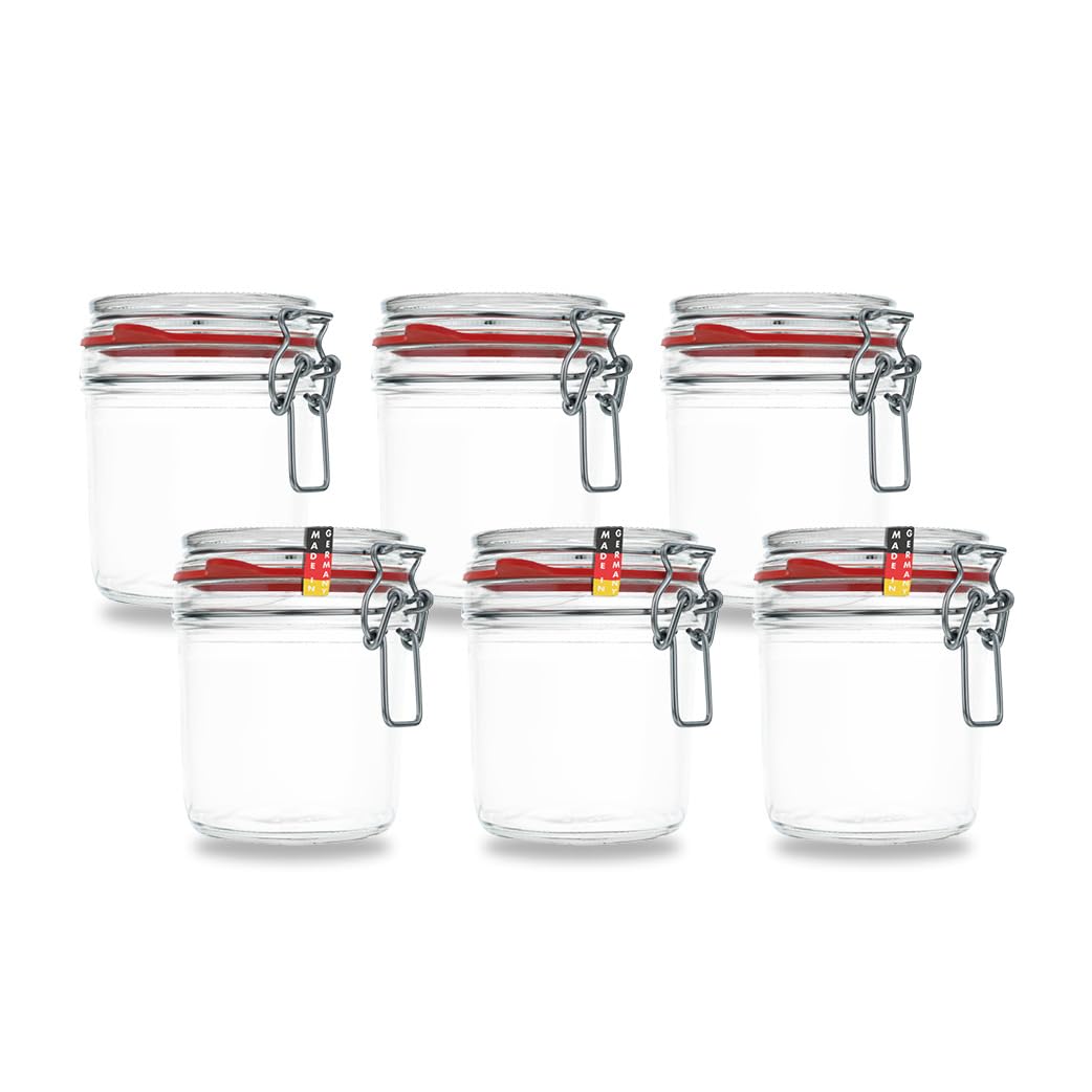 Flaschenbauer - 6er Set Drahtbügelgläser 530ml - Vorratsglas mit Dichtungsringen inkl. Etiketten, Ei