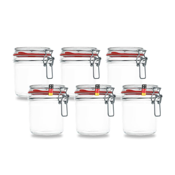 Flaschenbauer - 6er Set Drahtbügelgläser 530ml - Vorratsglas mit Dichtungsringen inkl. Etiketten, Ei