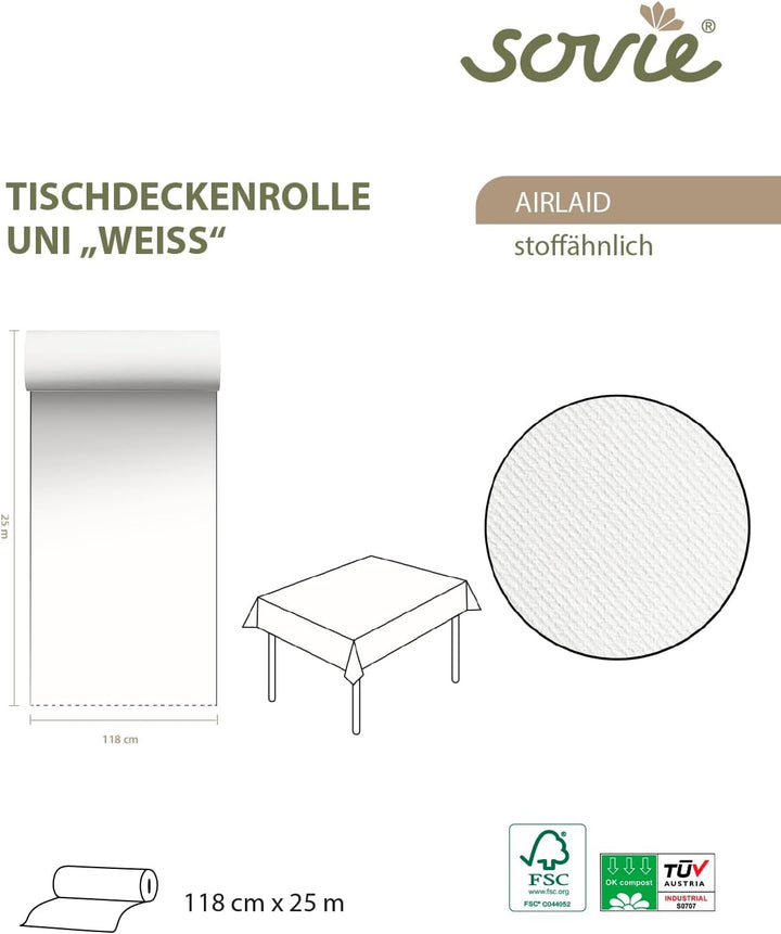 Sovie HORECA | Tischdeckenrolle | Linclass® Airlaid | 118 cm x 25 m | für Hochzeit, Geburtstag, Tauf