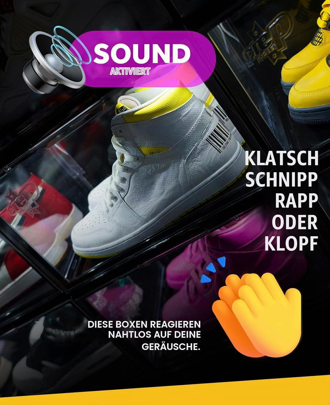 Crep Protect Transparente Schuhbox mit LED - Crates 3.0 Stapelbare Sneaker Aufbewahrungsbox mit Magn