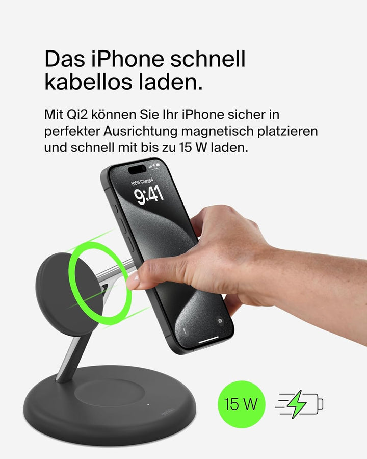 Belkin BoostCharge Pro Kabellose 3-in-1-Ladestation mit Qi2, 15W, MagSafe Kompatibel, Ladegerät Indu