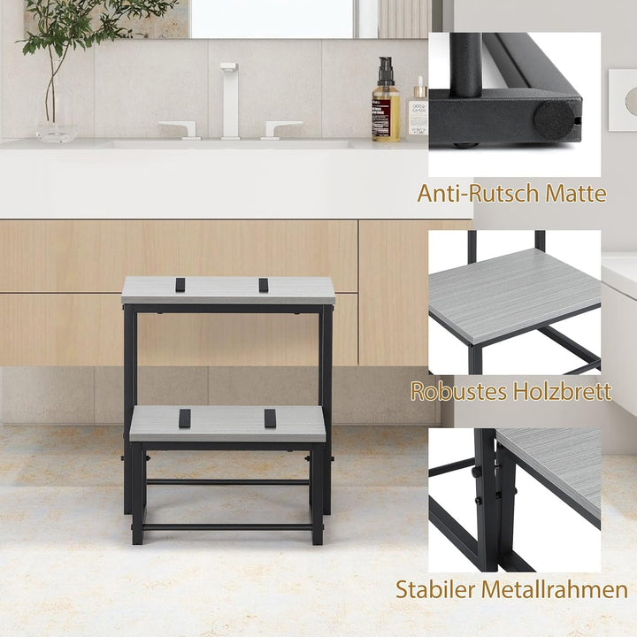 smusei 2 Stufen Tritthocker Klappbar für Erwachsene &amp; Kinder, 3-in-1 Stabiler Holzhocker Fussbank Ab