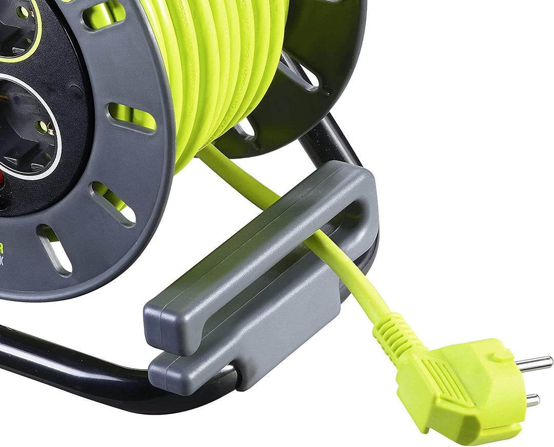 Masterplug Pro-XT Kabeltrommel 20 Meter, 4 EU Schuko-Steckdosen, Verlängerungskabel 16 A, Thermoschu