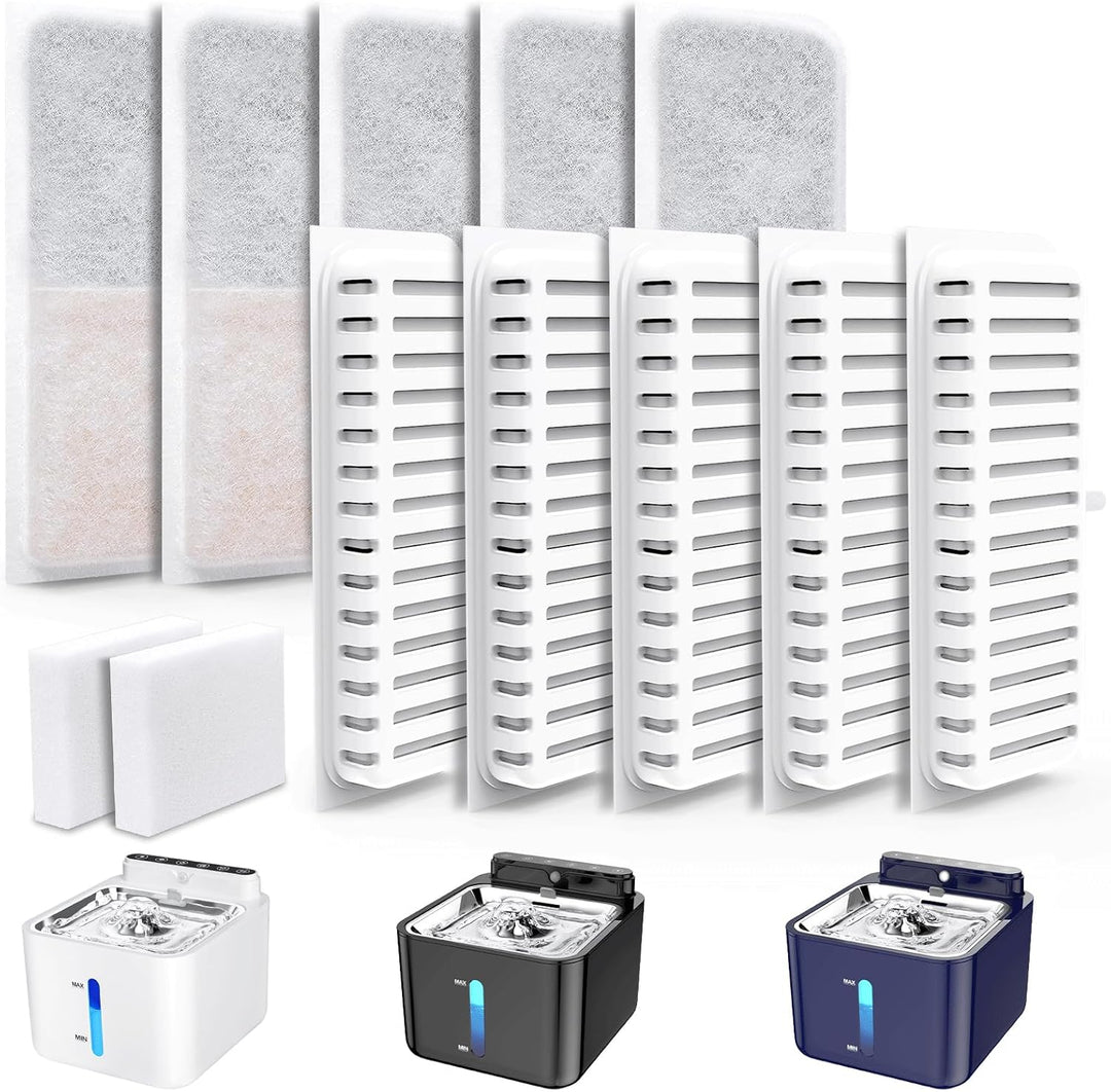 PLOOHT 10 Stück Katzenbrunnen Filter + 2 Stück Schwämme, Trinkbrunnen Filter für Katzenbrunnen mit B