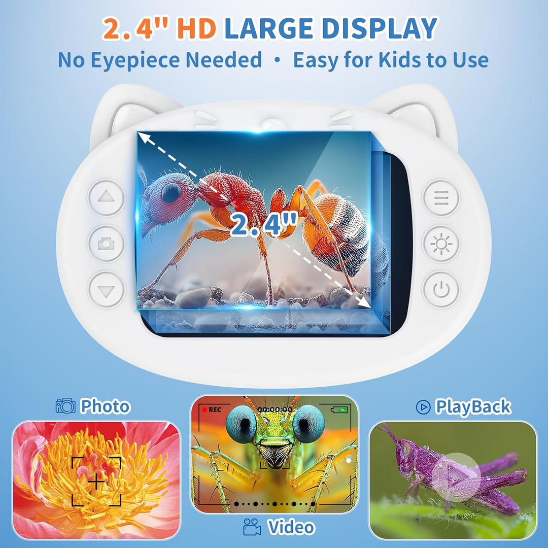 Digitales Mikroskop für Kinder Tragbar 1000X: Spielzeug Geschenk 5-13 Jahre Weiss, Weiss