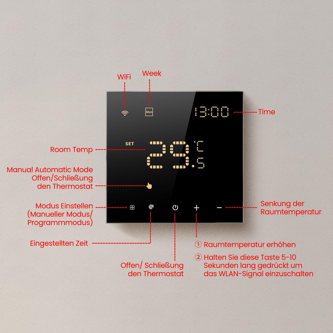 AVATTO Thermostat mit 2 Funktionen für Wasser-Fussbodenheizung Stellantrieb Und Gas Boiler Steuerung