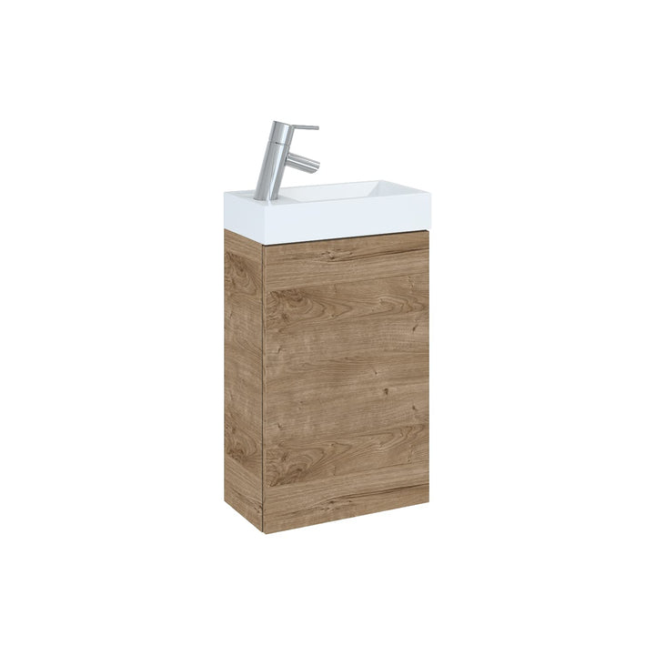 VBChome Badmöbel Set 40 cm Weiss Waschbecken mit Eiche Canela Hängeschrank Waschtisch 1-Türen Push t