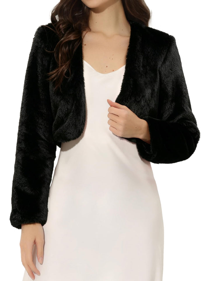 Allegra K Damen Bolero Langarm Braut Winterjacke Kurz Geschnittene Offenem Fell Kunstpelz Hochzeits