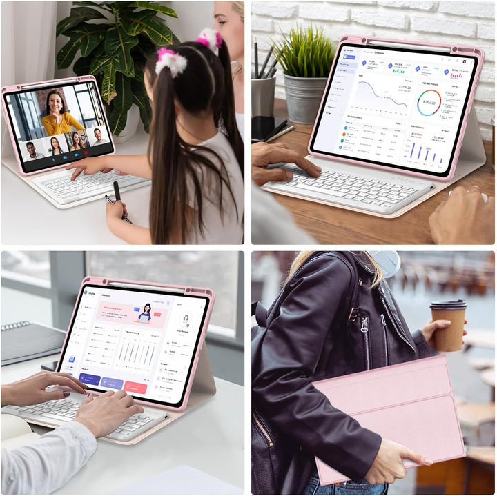 Hülle mit Tastatur für iPad Pro 12,9 Zoll 6./5./4./4. Generation, Rosa Rosa Tastatur, Rosa Tastatur
