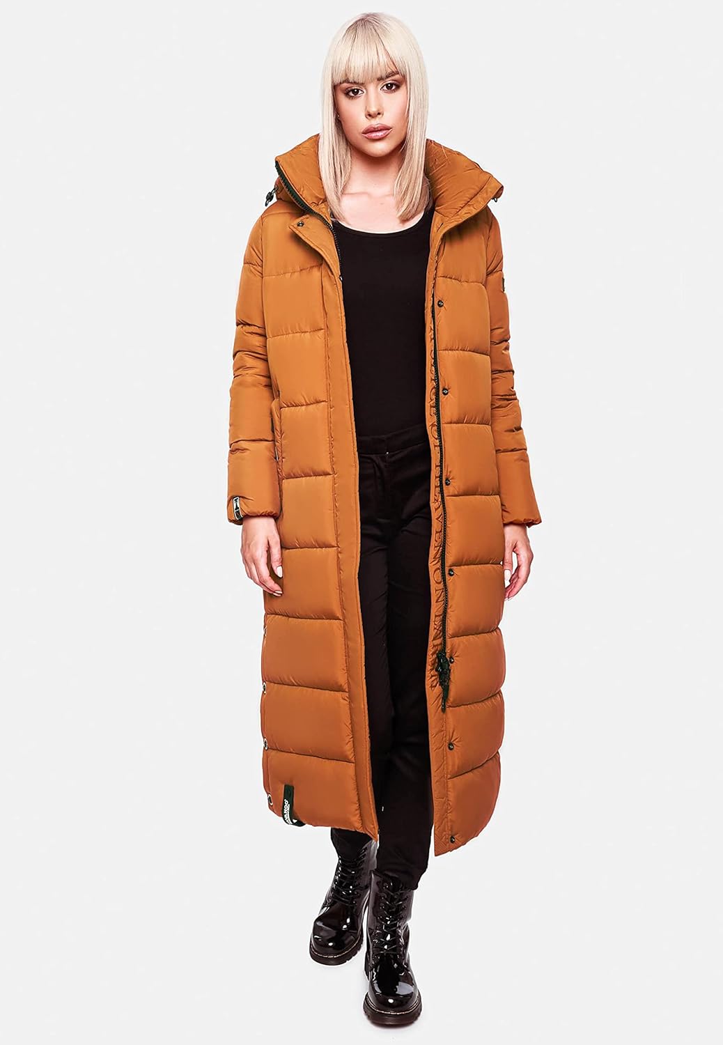 Navahoo Damen Wintermantel Warmer Steppmantel lang mit Abnehmbarer Kapuze Isalie XS-XXL XS Rusty Cin