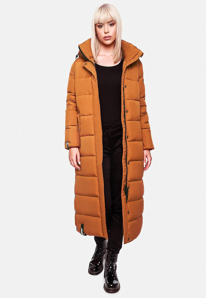 Navahoo Damen Wintermantel Warmer Steppmantel lang mit Abnehmbarer Kapuze Isalie XS-XXL XS Rusty Cin