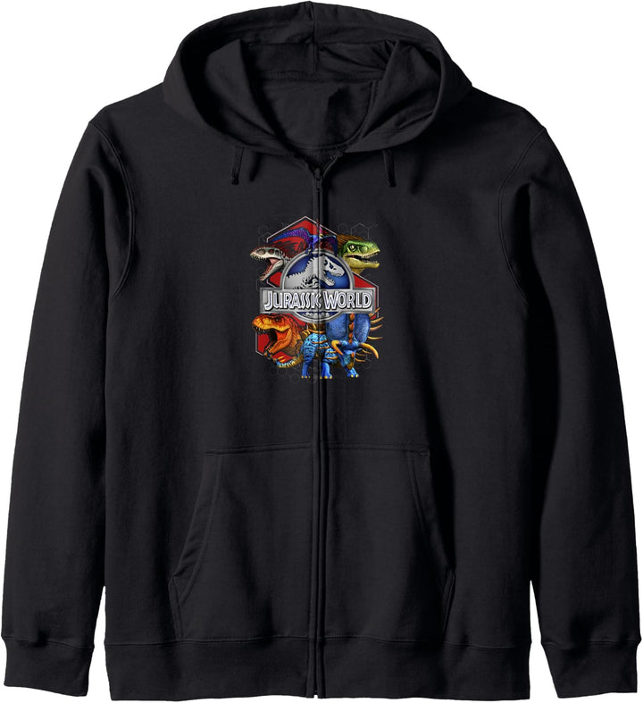 Jurassic World Dinosaurs Colored Hexagons Center Logo Kapuzenjacke