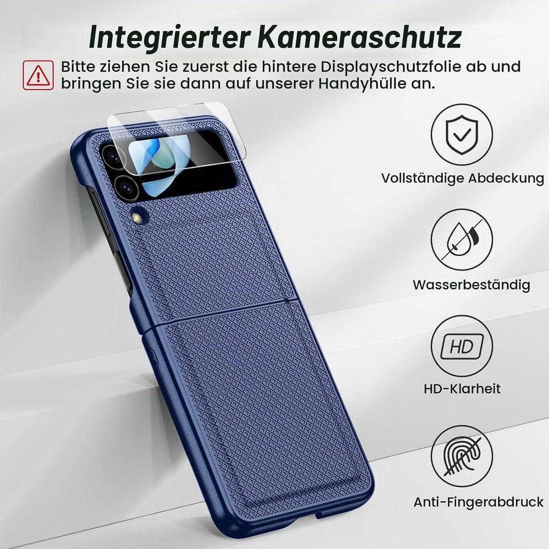Doeshine für Samsung Galaxy Z Flip 4 Hülle mit Scharnierschutz &amp; Displayschutzfolie, Rutschfester Te
