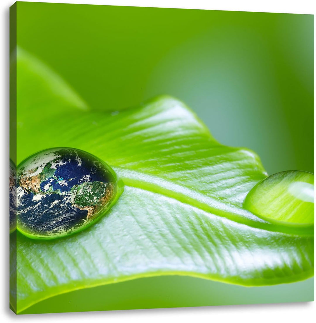 Pixxprint Tautropfen Planet Erde als Leinwandbild Quadratisch/Grösse: 70x70 / Wandbild/Kunstdruck/fe