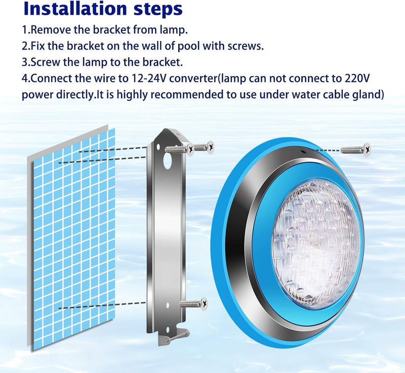 Roleadro 54w LED Poolbeleuchtung, RGB IP68 Pool Beleuchtungen Unterwasser Edelstahl Schale,Unterwass