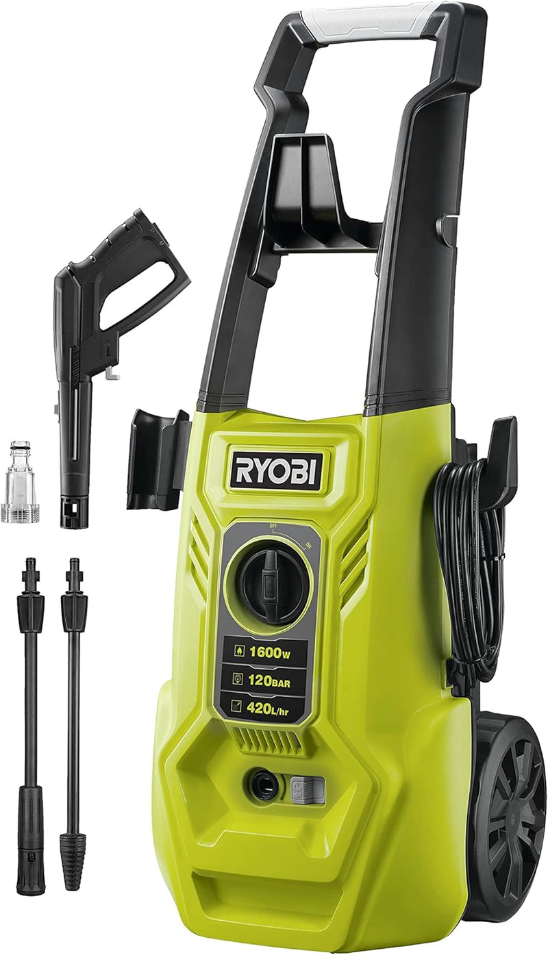 RYOBI 1600 W Elektro-Hochdruckreiniger RY120PWA (120 bar Druck, 420 l/h Födermenge, 40° Wassertemper