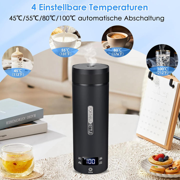 Dreamhigh® Reisewasserkocher, 450ml Mini Wasserkochers, 300W Wasserkocher Klein aus Edelstahl, Reise