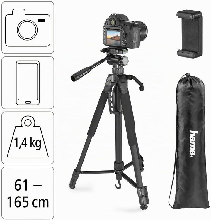 Hama Stativ Kamera "Action 165 3D" (Leichtes Fotostativ inkl. Handy-Halterung, Tripod mit 61-165cm H