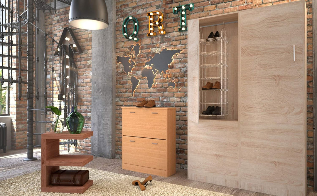 Wohnling Schuhkipper Kiel Buche matt 2 Fächer 75 x 87 x 24 cm | Design Holz-Schuhschrank zum klappen