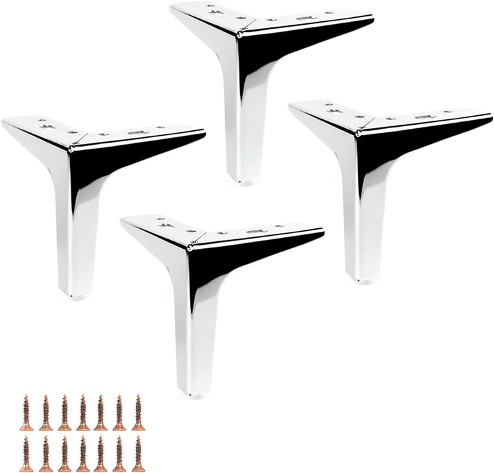 P17- Siena | Set 4 Füsse + 16 Schrauben | Glänzendes Chrom | Höhe 13 cm | Beine für Sofas, Möbel, Sc