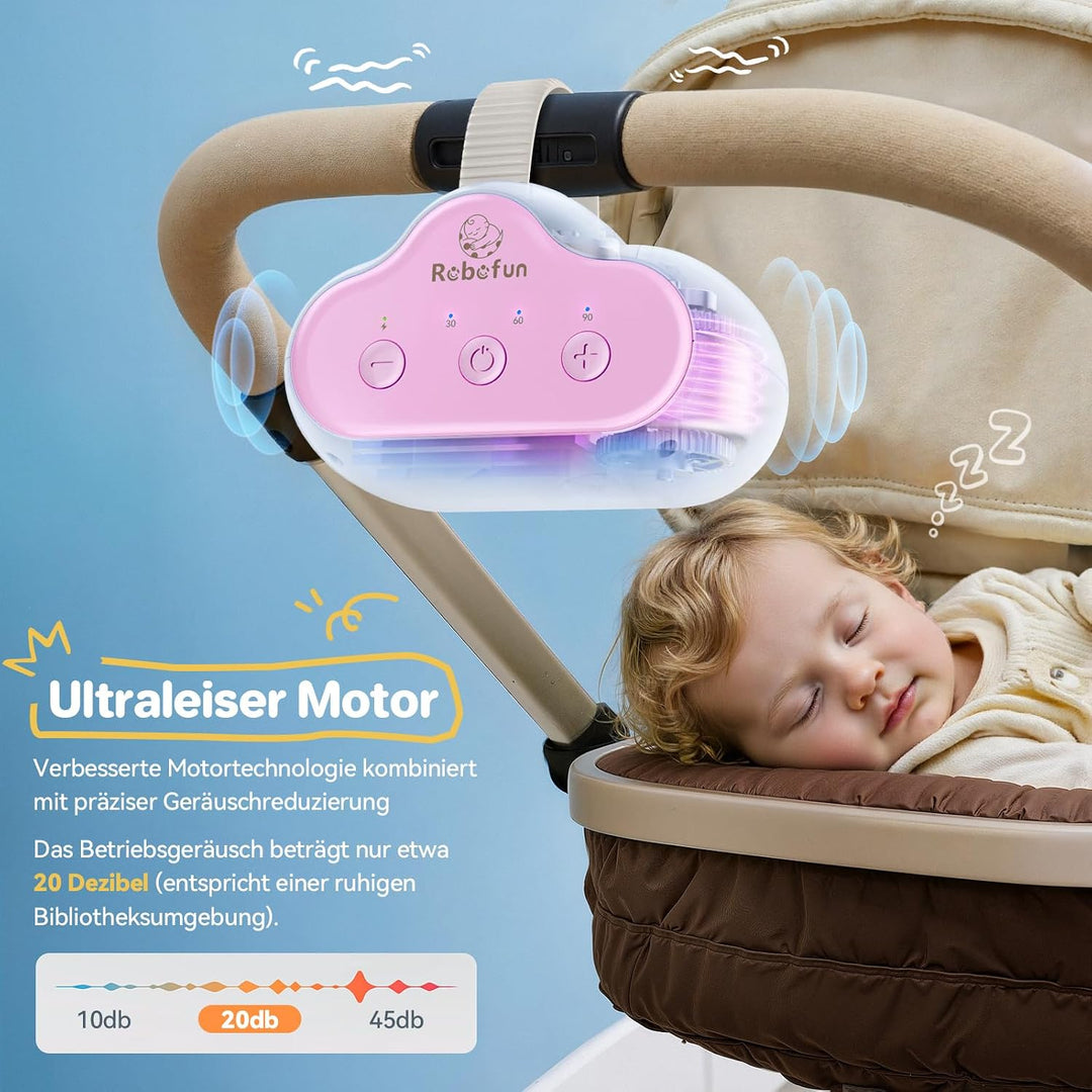Robofun Kinderwagenschaukler - 2025 Das Original-Schlafhilfe für Babys, 5 Einstellbare Weiss 8, Weis