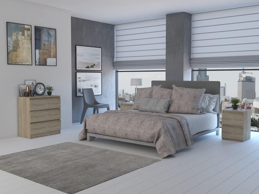 VBChome Nachttisch 30 x 30 x 40 cm Eiche Sonoma Nachttisch mit 2 Schubladen für das Schlafzimmer Gri