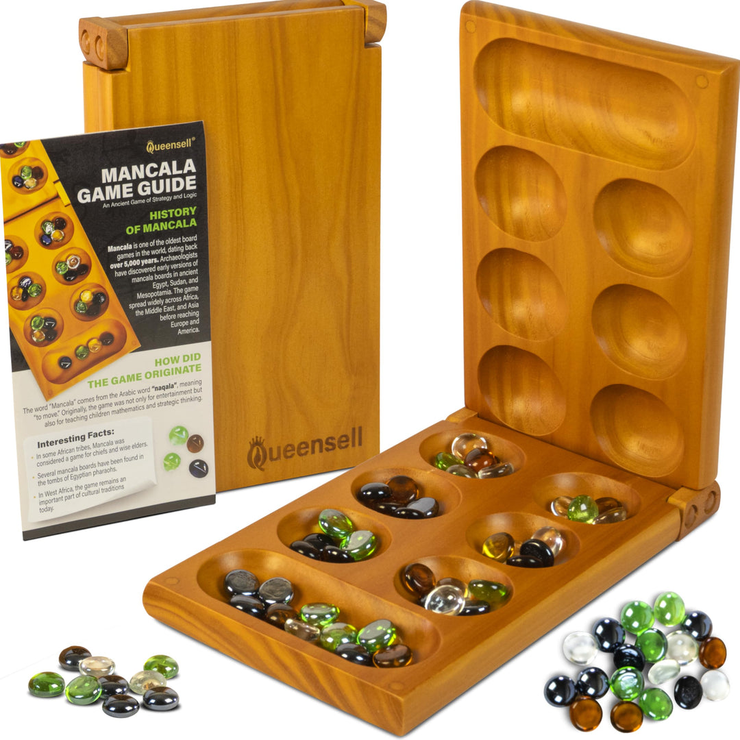 Mancala-Brettspiel mit Magnetverschluss – Klassisches Faltspiel für 2 Spieler – Mancala-Set aus Holz