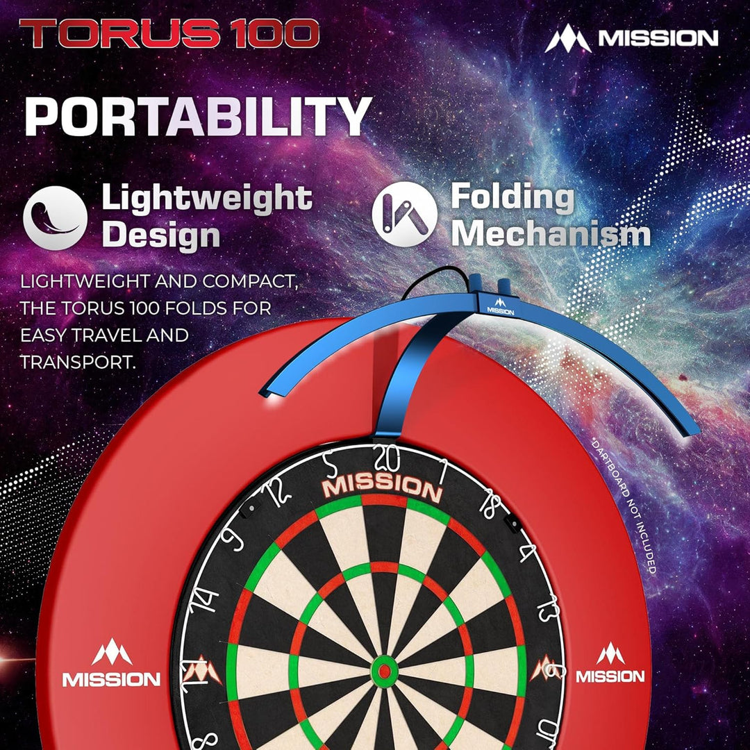 Mission Darts TOR100 Torus 100 | Dartscheibe LED klappbar tragbar Dartscheibe Reise Beleuchtungssyst