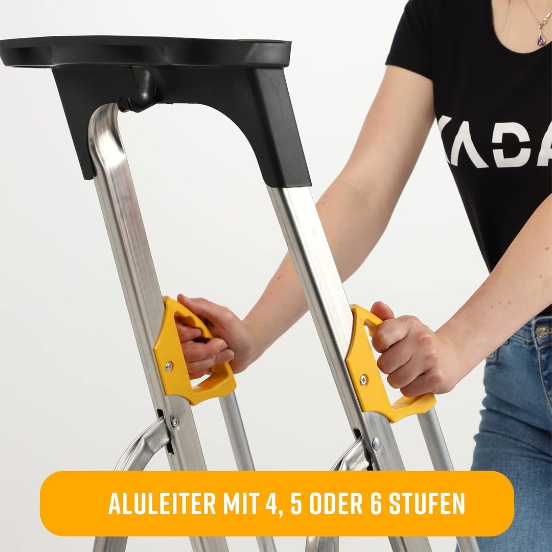 KADAX Aluleiter, Stehleiter mit Handlauf, Trittleiter belastbar bis 150kg, Leiter in 4 Stufen, klapp