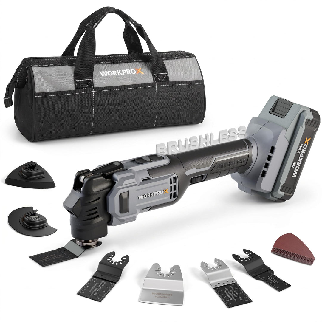WORKPROX 20V Bürstenloser Oszillationswerkzeug Akku mit Tasche | 6 Einstellbare Geschwindigkeiten, M