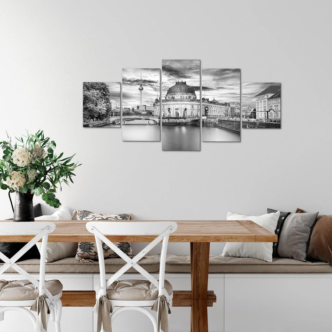Runa Art Wandbilder Berlin 5 Teilig Bild auf Vlies Leinwand Deko Wohnzimmer Büro Städte Schwarz Weis