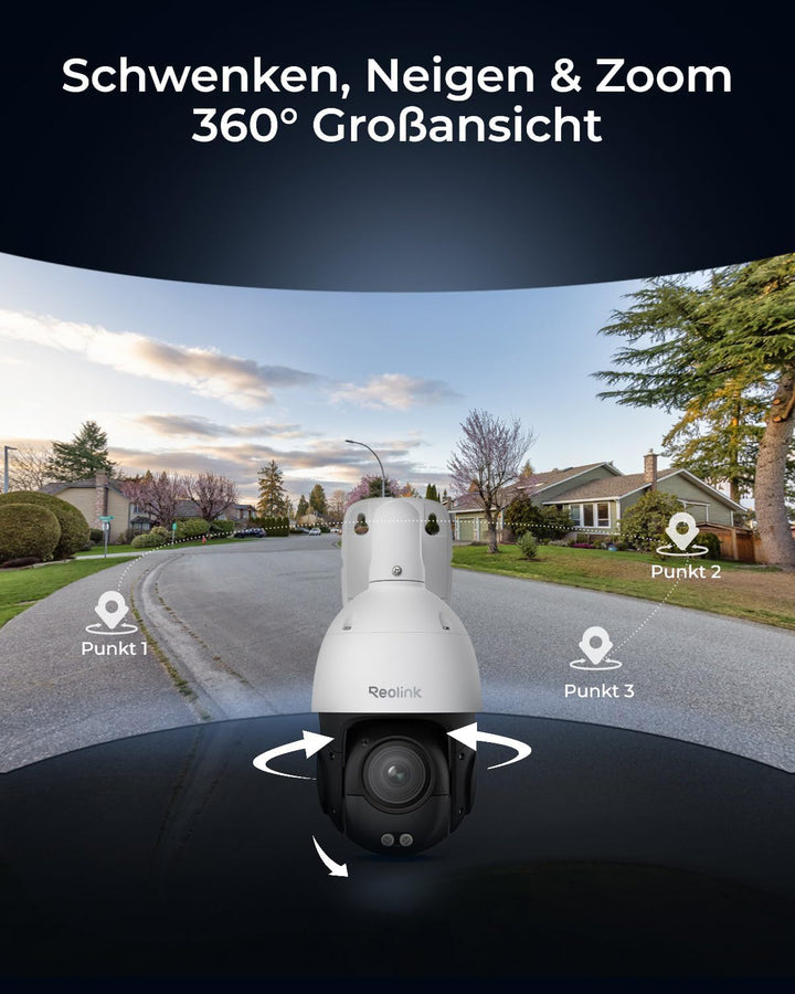 Reolink Smart 4K/8MP UHD PTZ Dome Überwachungskamera Aussen mit revolutionären 16X optischem 3D-Zoom