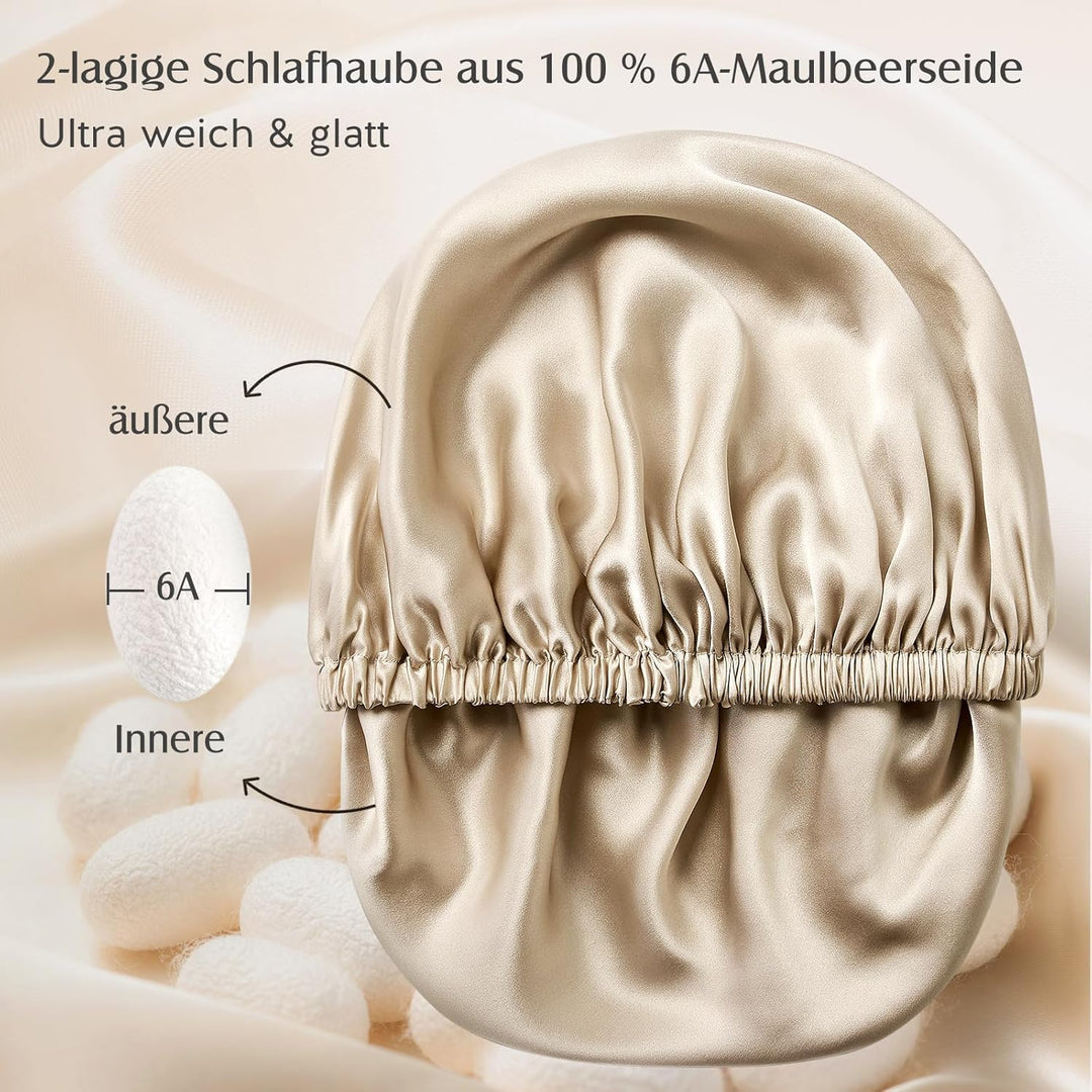 Umisleep Doppellagige 22 Momme 100% Maulbeerseide Schlafmütze für lockiges Haar, Atmungsaktive, Vers