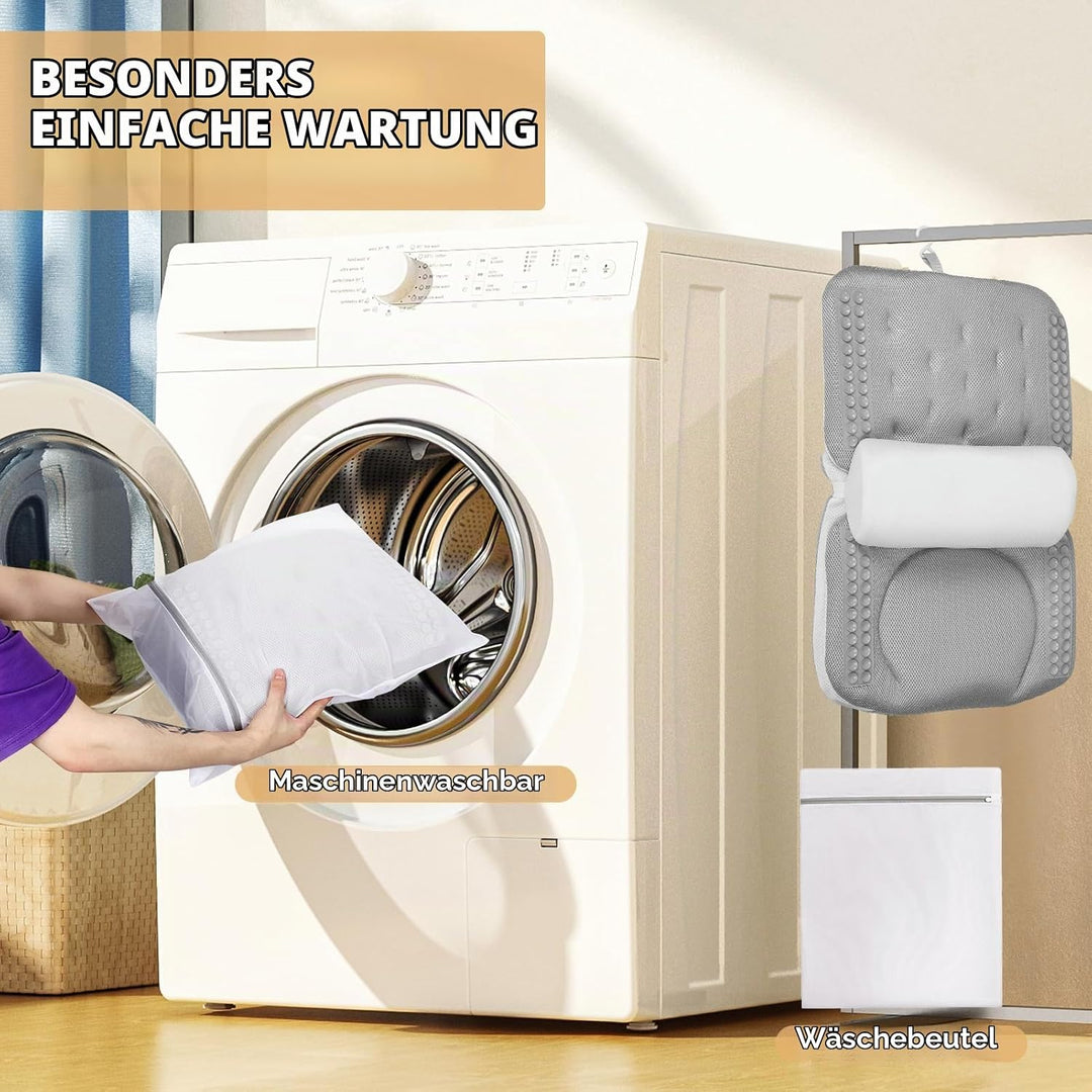 Badewannenkissen mit EXTRA Lendenkissen · 144 Saugnäpfe (12x mehr Halt!) · 4D Weiches Badekissen Set