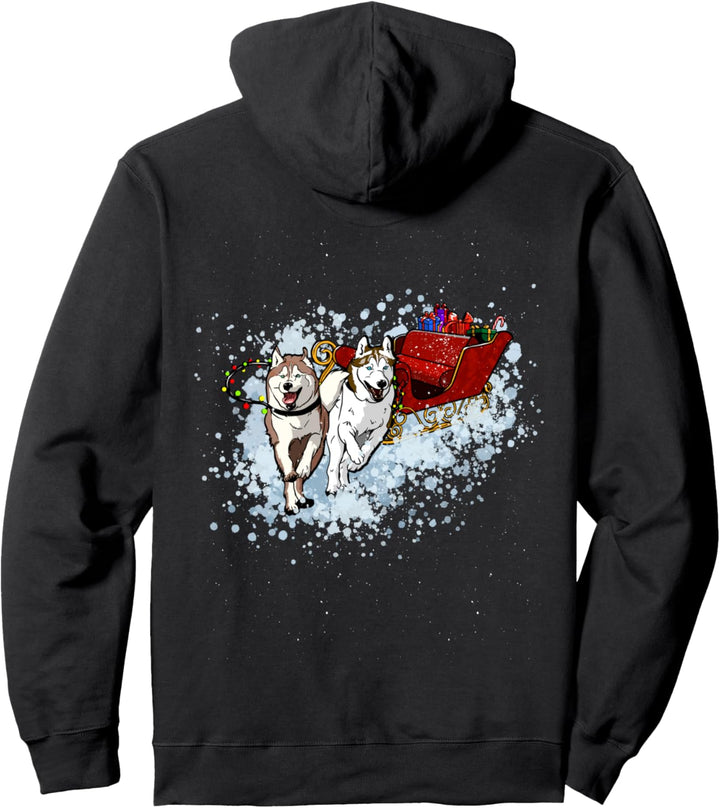 Funny Husky Dogs ziehen den Weihnachtsmannschlitten Pullover Hoodie