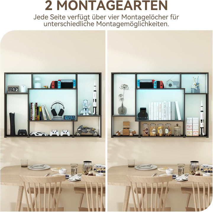 YOURLITE Weinregal Wand,Moderne Metall Bar Regale,mit LED-Licht,Holz,Weiss | Weinregale Display Rack