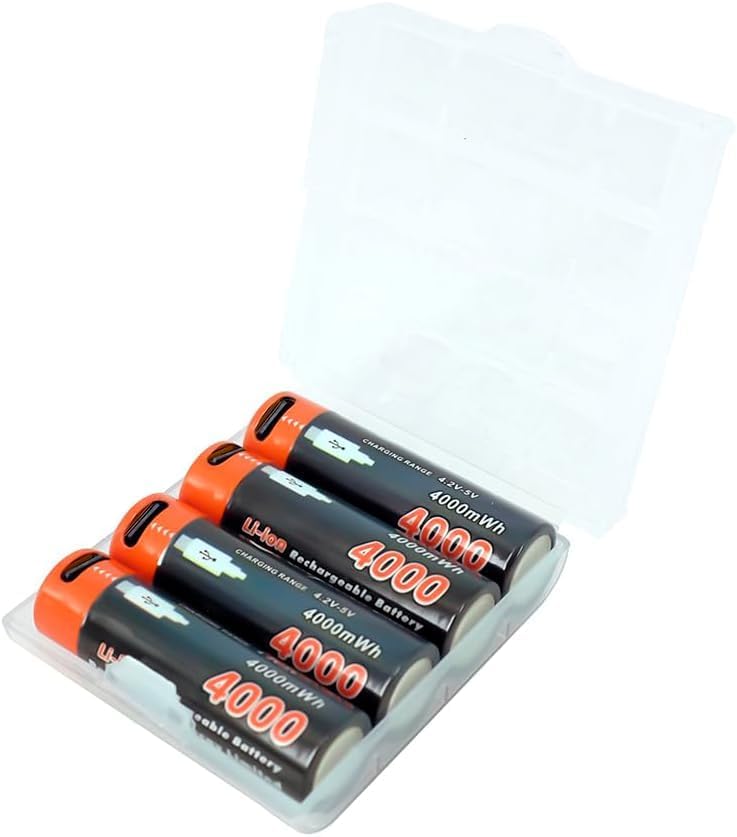 PowerSmart® 4 Stück AA Akkubatterien Typ-C Anschluss 4000mAh 1.5V Akku AA Li-ion wiederaufladbare Ba