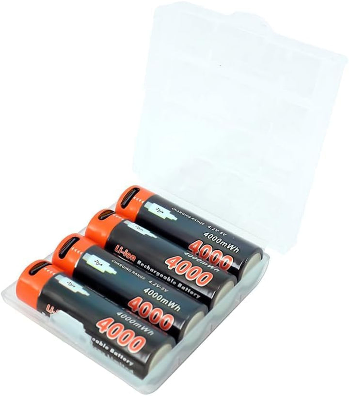 PowerSmart® 4 Stück AA Akkubatterien Typ-C Anschluss 4000mAh 1.5V Akku AA Li-ion wiederaufladbare Ba