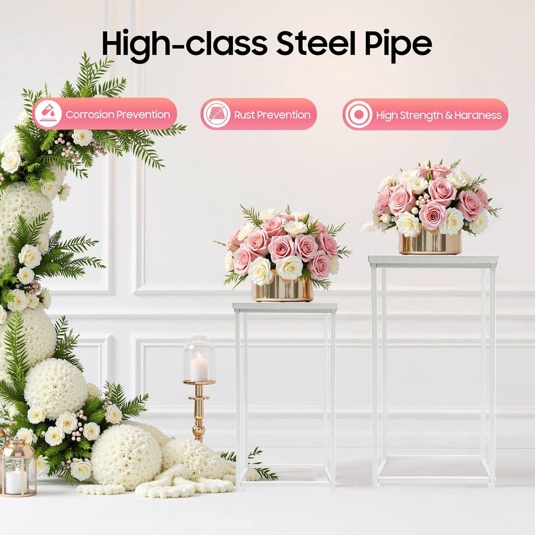 4 Stück Blumenständer, Metall Blumensäule Quadratisch Hochzeitsvase Weiss Pflanzenständer Bodenvasen