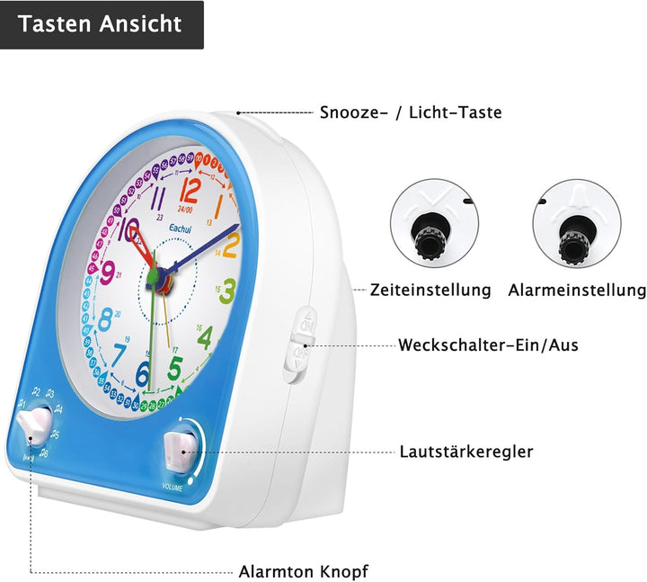 Analog Wecker ohne Ticken mit Schlummerfunktion, Nachtlicht, Einstellbarer Lautstärke und 7 Alarmtön