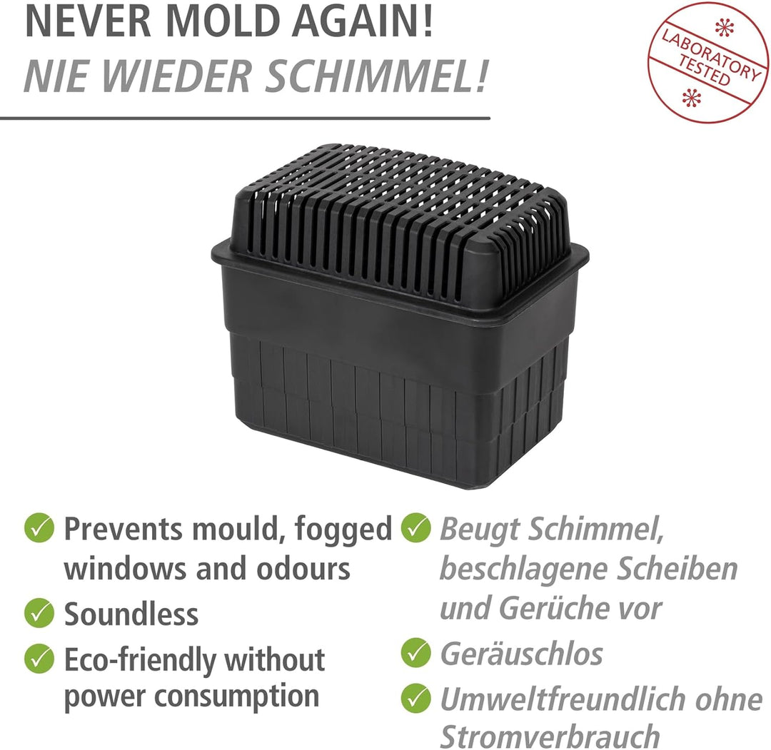 WENKO Feuchtigkeitskiller, Luftentfeuchter mit 1 kg Granulat-Block, passend für Bad, Garage, Keller,