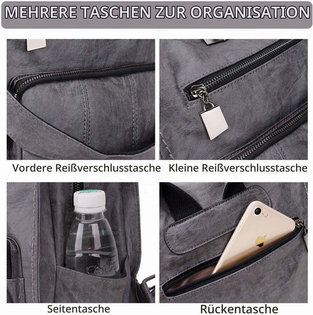 RAVUO Damen Rucksäcke,PU-Leder Rucksack Frauen Mädchen Mode Backpack Rucksack 3 Wege Reisetasche Sch