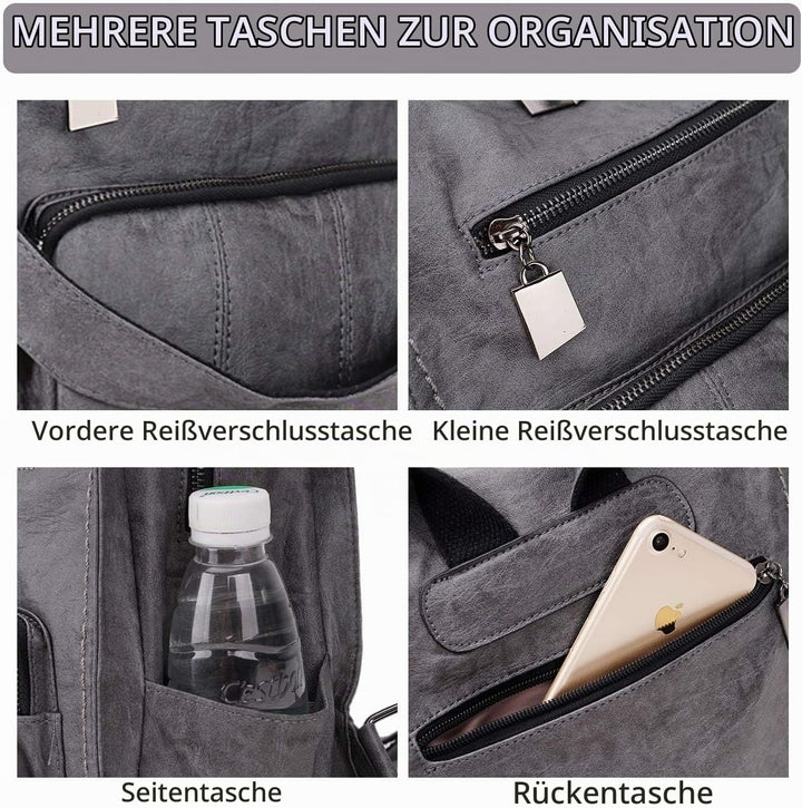 RAVUO Damen Rucksäcke,PU-Leder Rucksack Frauen Mädchen Mode Backpack Rucksack 3 Wege Reisetasche Sch
