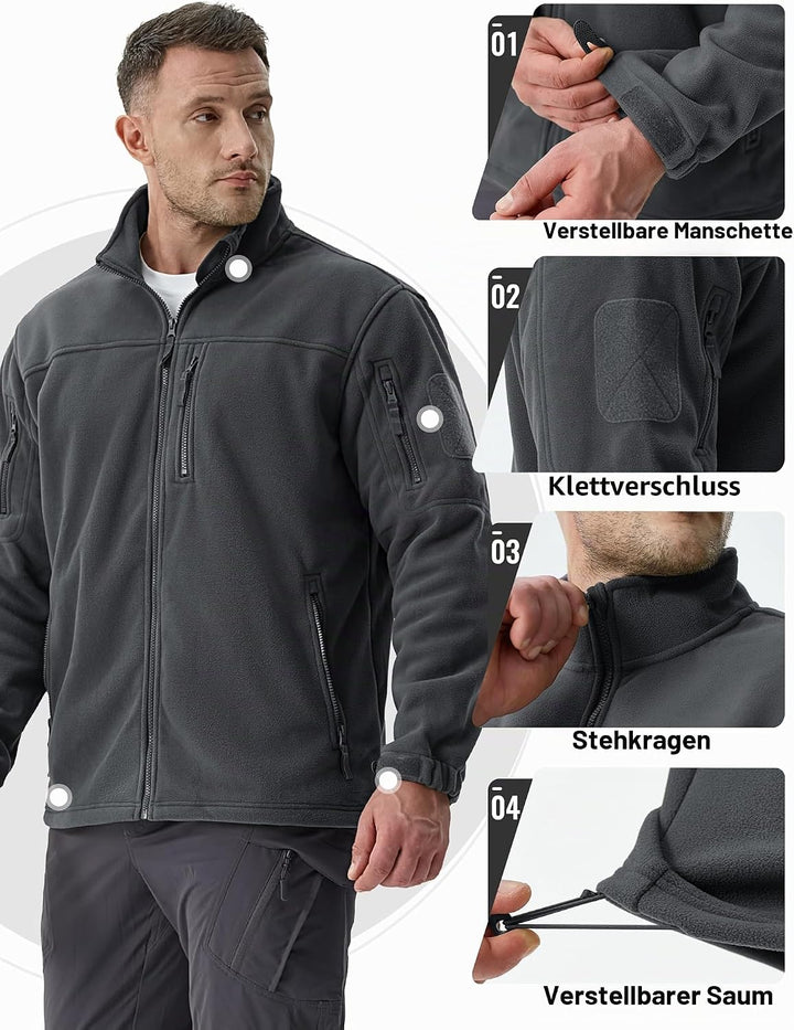 TACVASEN Herren Militär Outdoor Fleecejacke Warme Taktische Jacke Fleece Jacket S Grau, S Grau