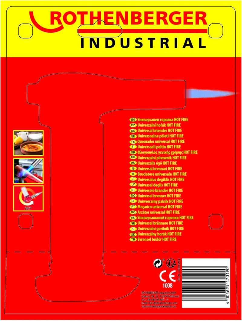 ROTHENBERGER Industrial Flambierbrenner, Universalbrenner HOT FIRE, Creme Brulee, Flambieren, Karame